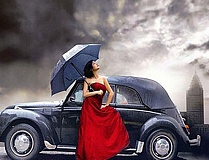 Девушка в красном - алмазная живопись на подрамнике DV-951121